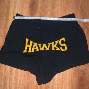 Womens XL ‘Hawks’ Gold/Yellow Print on Black Booty Shorts  |  Cheerleading Sport